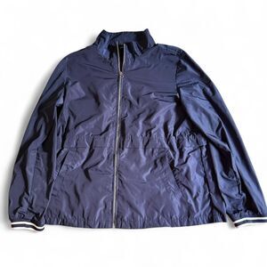 ommy Hilfiger Women's XL Navy Blue Windbreaker Jacket Full Zip Striped Cuffs